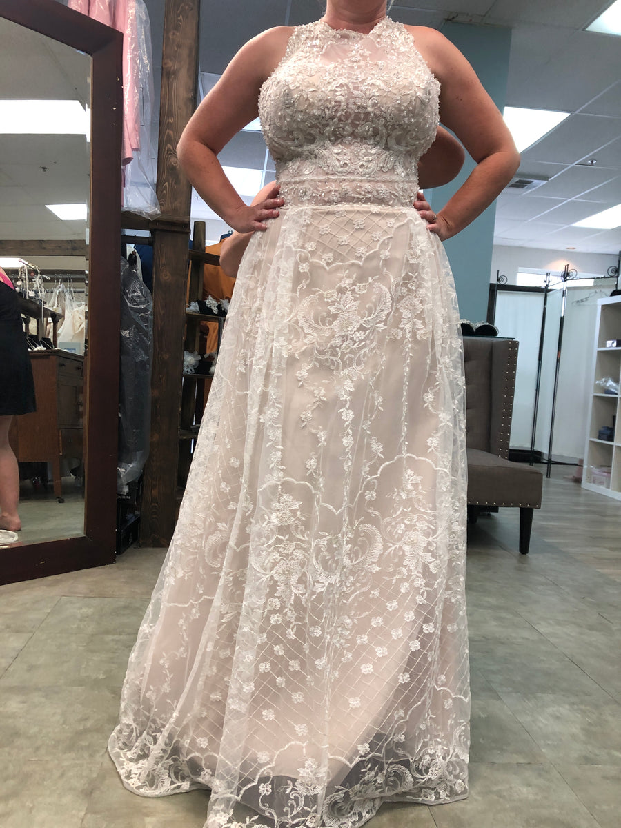 halter plus size wedding dress Plus-Size Lace Sheath Wedding Dress main image 0
