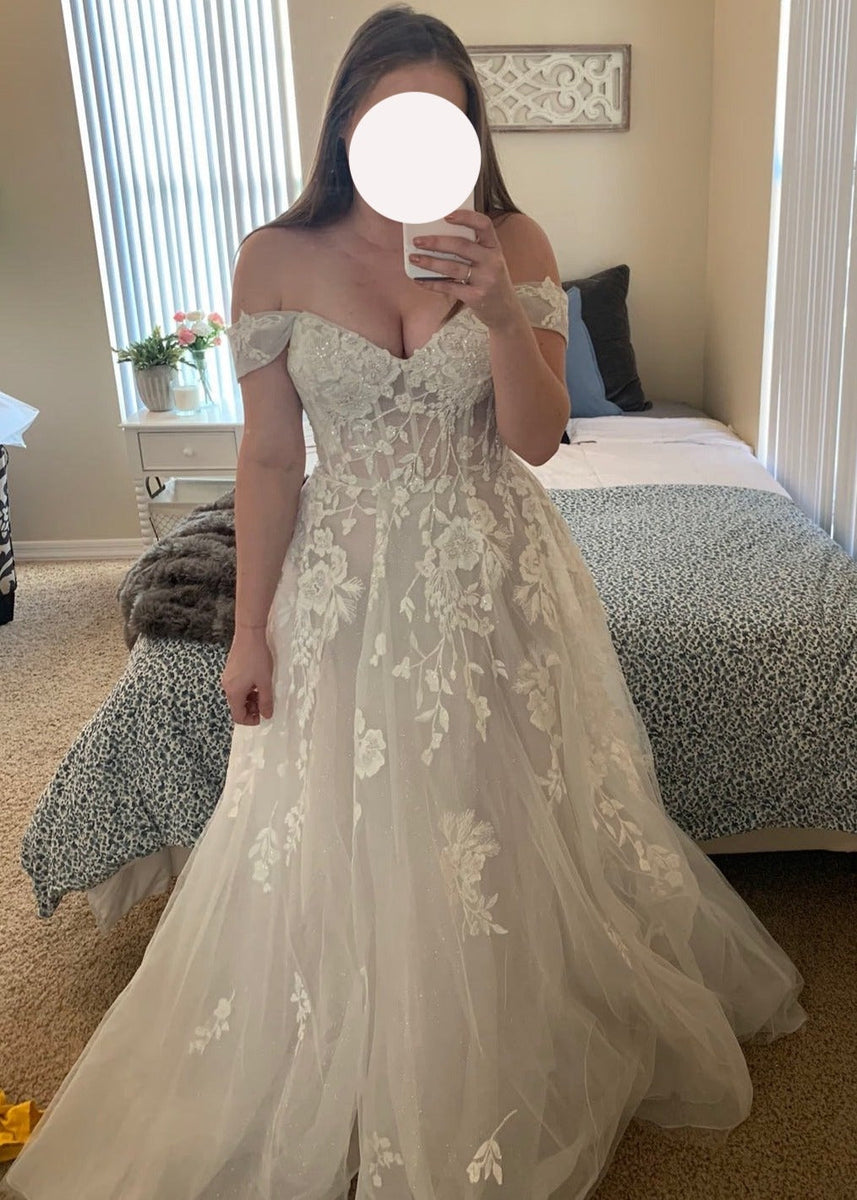 Galina Floral Tulle Wedding Dress with Removable Sleeves SWG834