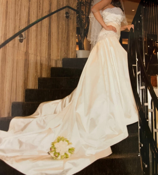 Kenneth Pool Beaded Strapless Sweetheart Fit and Flare Wedding Dress