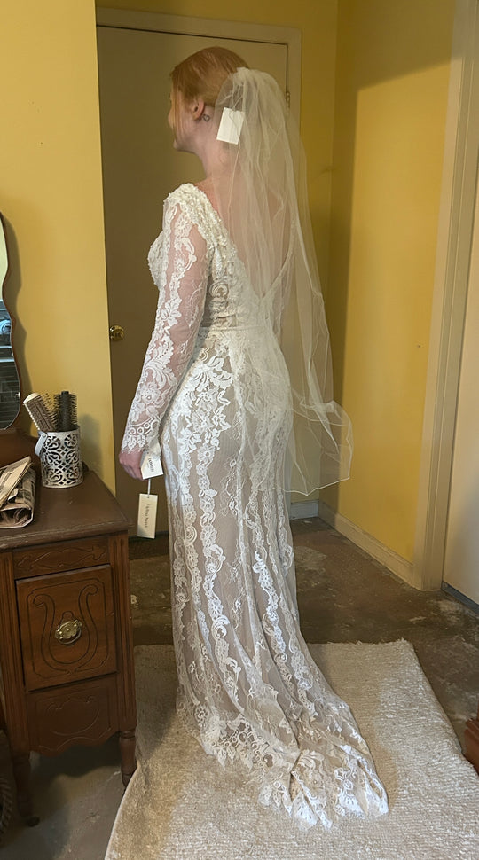 Melissa Sweet Long sleeved lace power mesh sheath dress