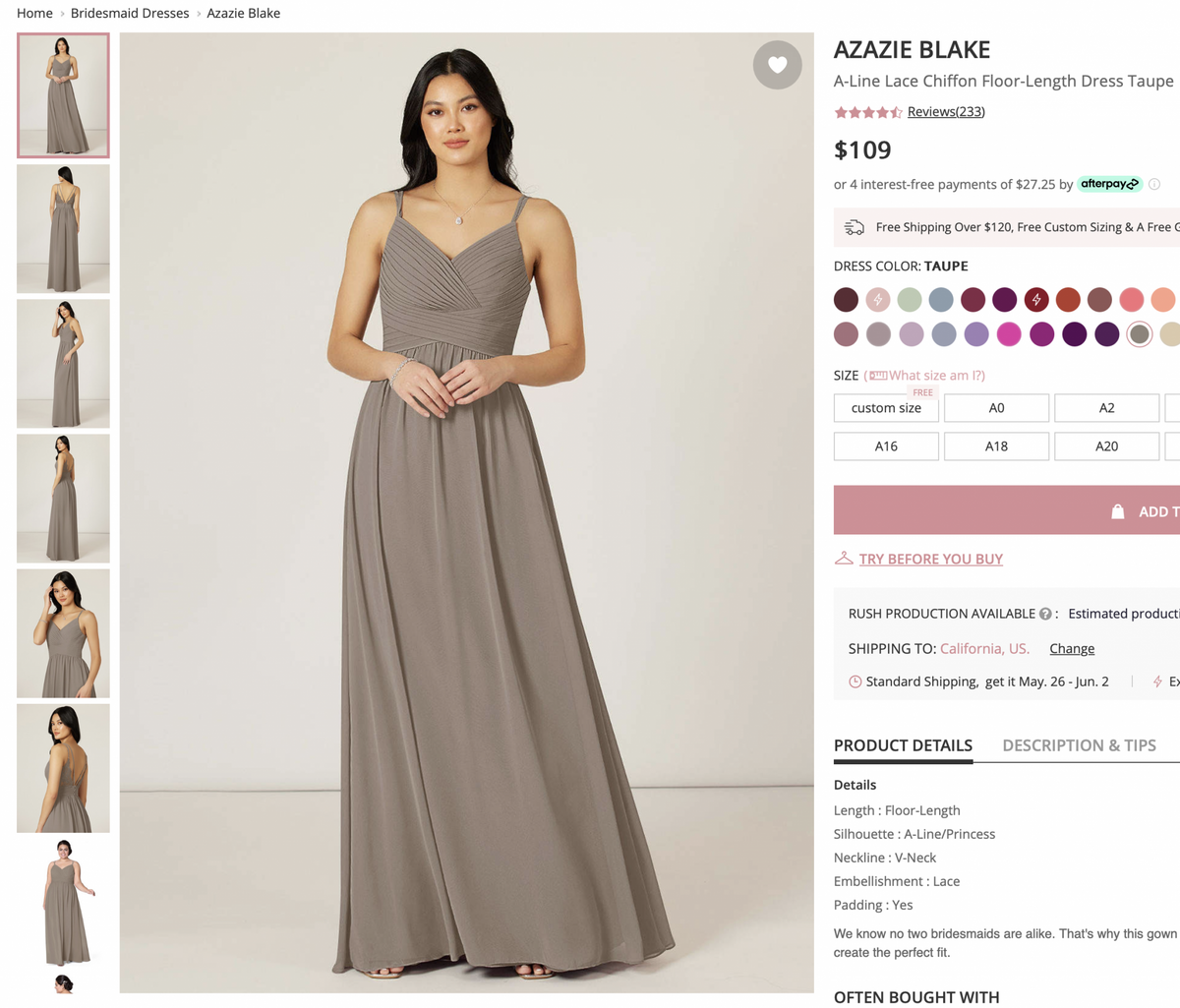 Azazie blake bridesmaid store dress