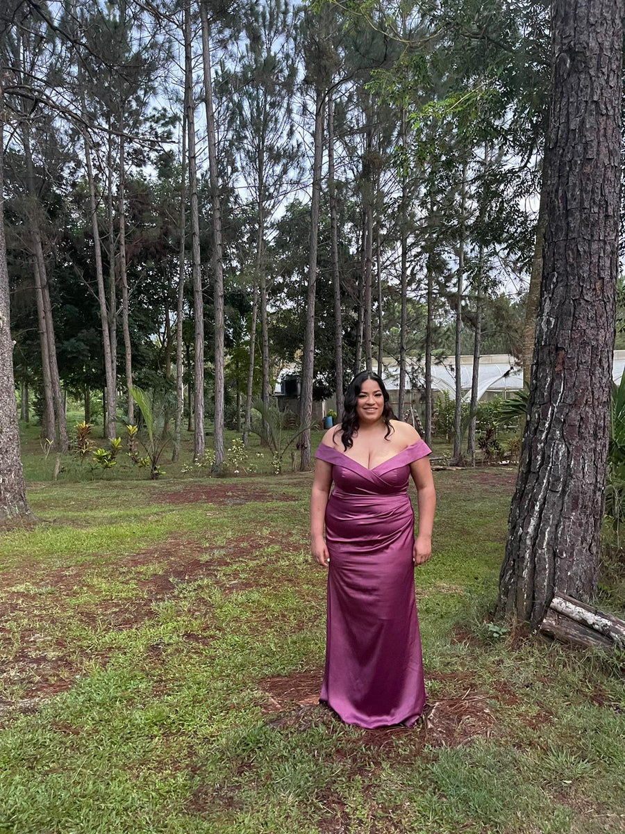 David's Bridal GALINA SIGNATURE satin off-the-shoulder mermaid