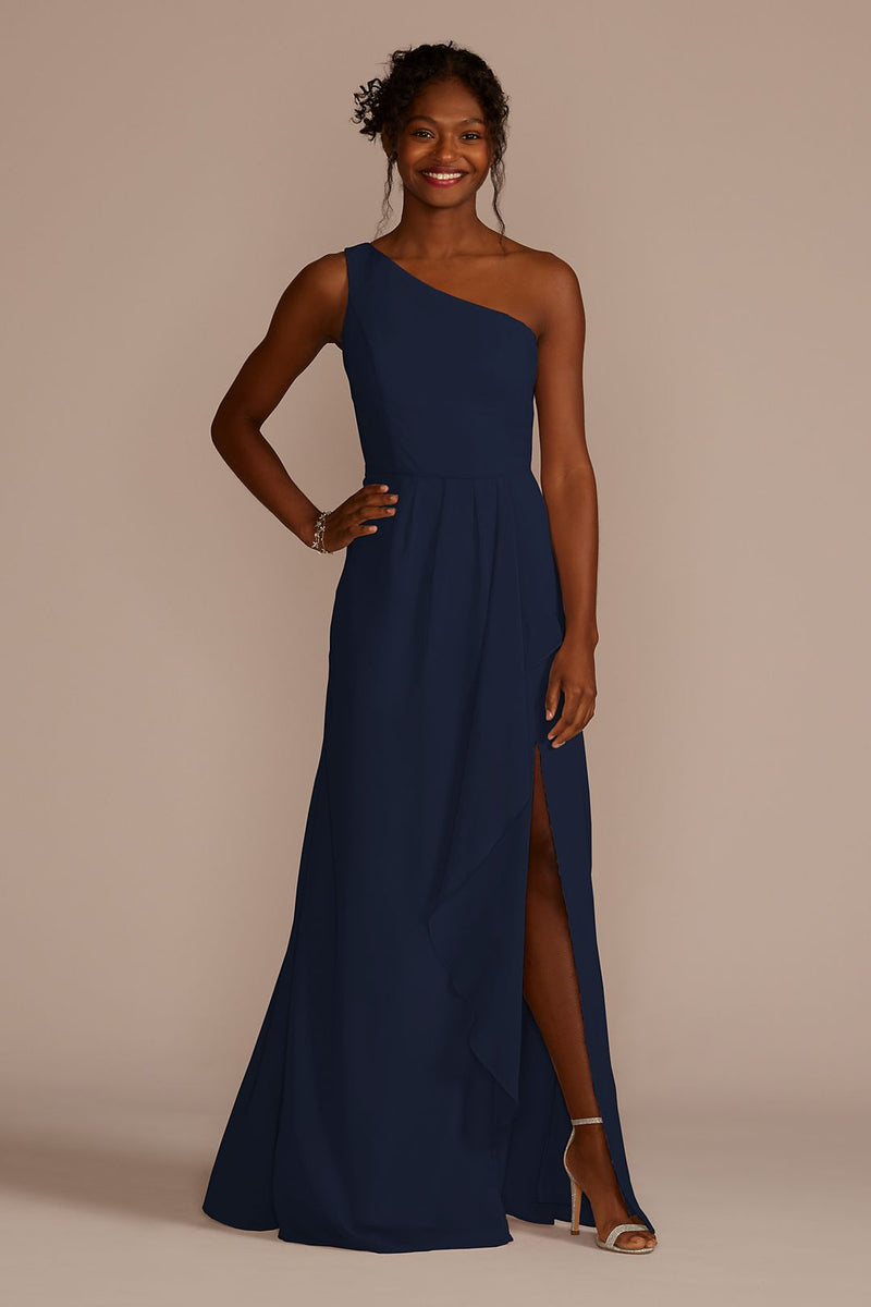 One-Shoulder Chiffon Bridesmaid Dress with Cascade