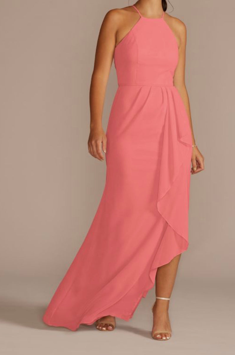 David s Bridal STYLE F20014 High neck chiffon bridesmaid dress with Nearly Newlywed