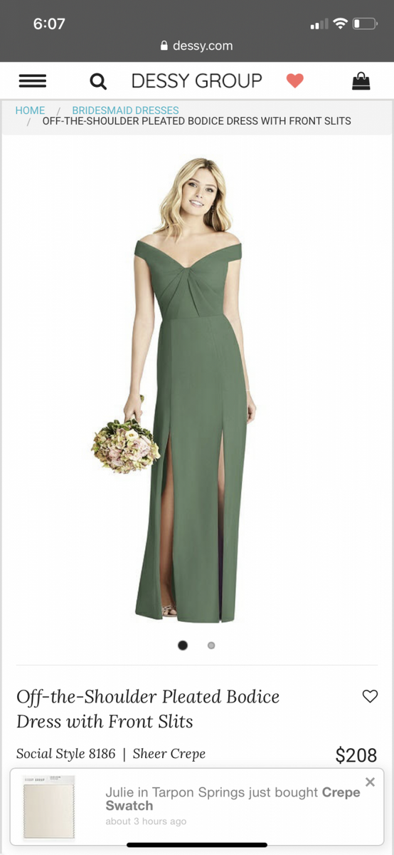 Dessy Off the shoulder pleated bodice dress 8186