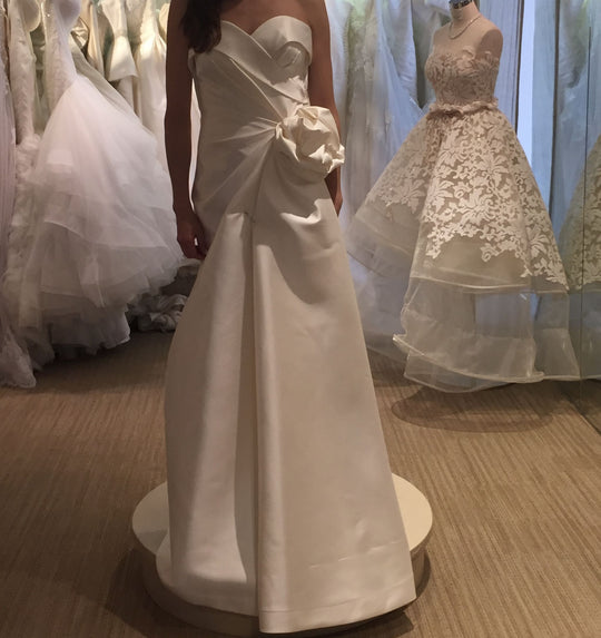 Luly Yang Strapless mikado gown loose gathered rose at hip