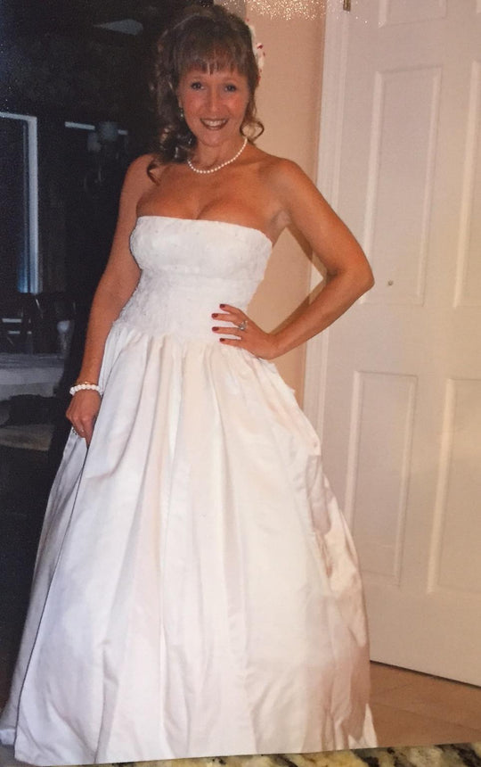 Richard Glasgow Strapless lace&rhinestone w/Duchess Satin ballgown