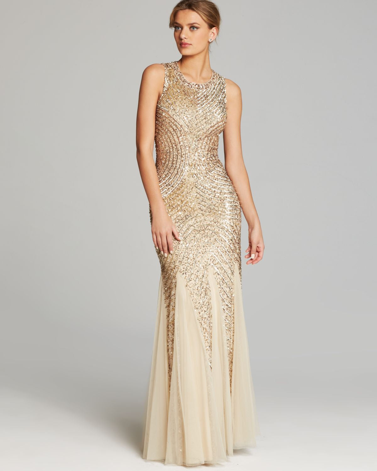 Aidan Mattox METALLIC SEQUIN BEADED GODET GOWN – Nearly Newlywed