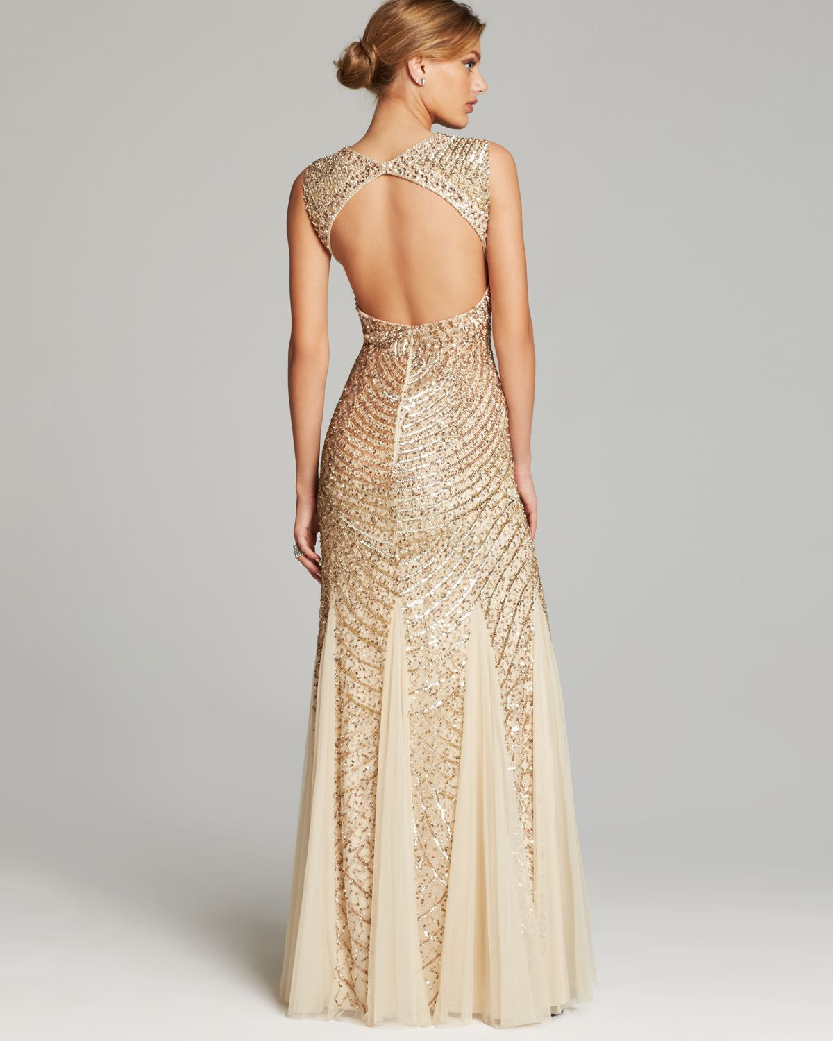 Aidan Mattox METALLIC SEQUIN BEADED GODET GOWN Aidan Mattox METALLIC SEQUIN BEADED GODET GOWN
