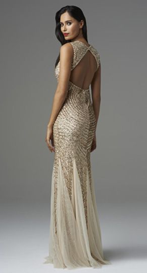 Aidan Mattox METALLIC SEQUIN BEADED GODET GOWN Aidan Mattox METALLIC SEQUIN BEADED GODET GOWN