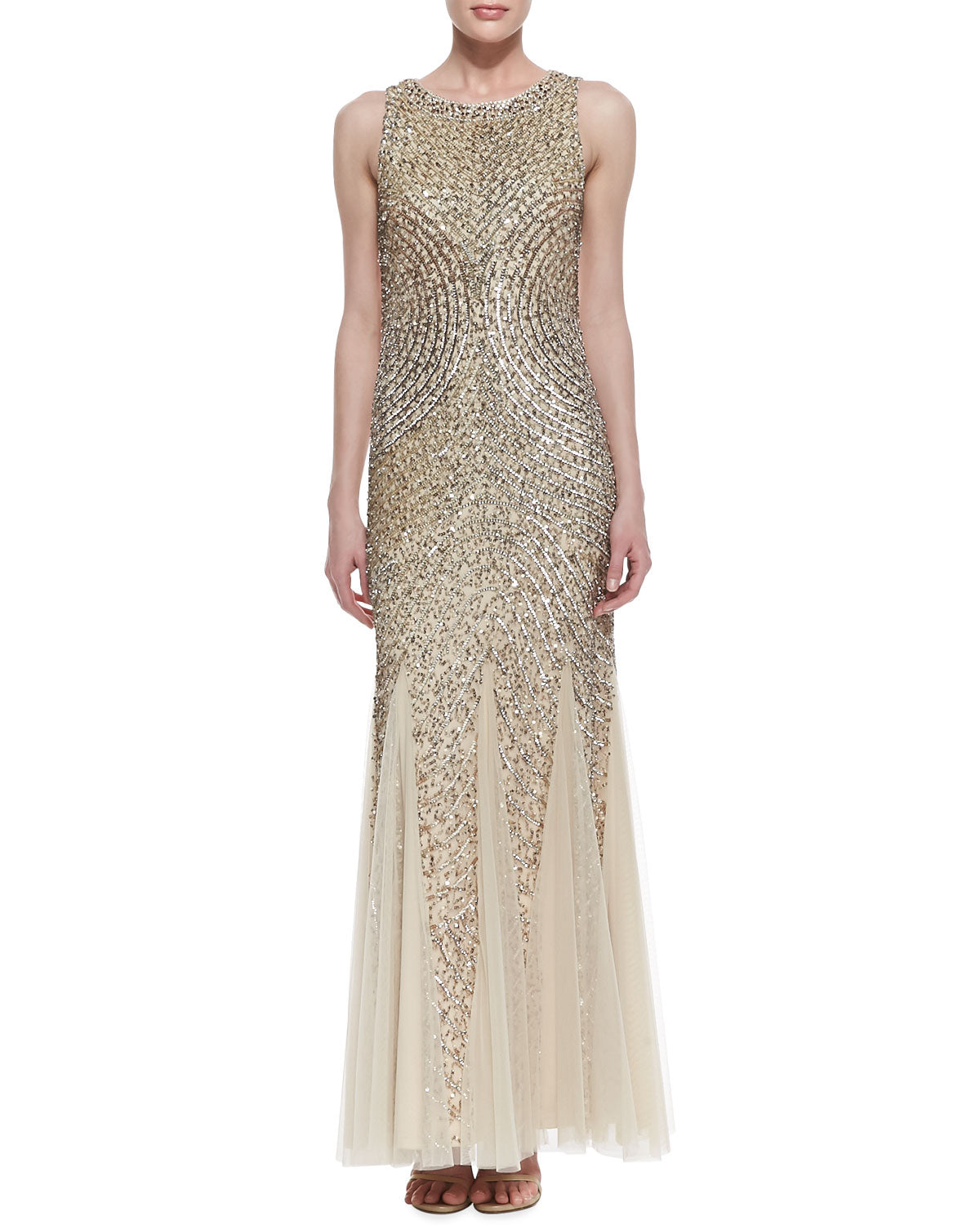 Aidan Mattox METALLIC SEQUIN BEADED GODET GOWN – Nearly Newlywed