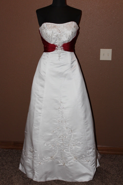 red and white alfred angelo wedding dress Alfred Angelo, Style 1516 White & Claret Used Wedding Dress