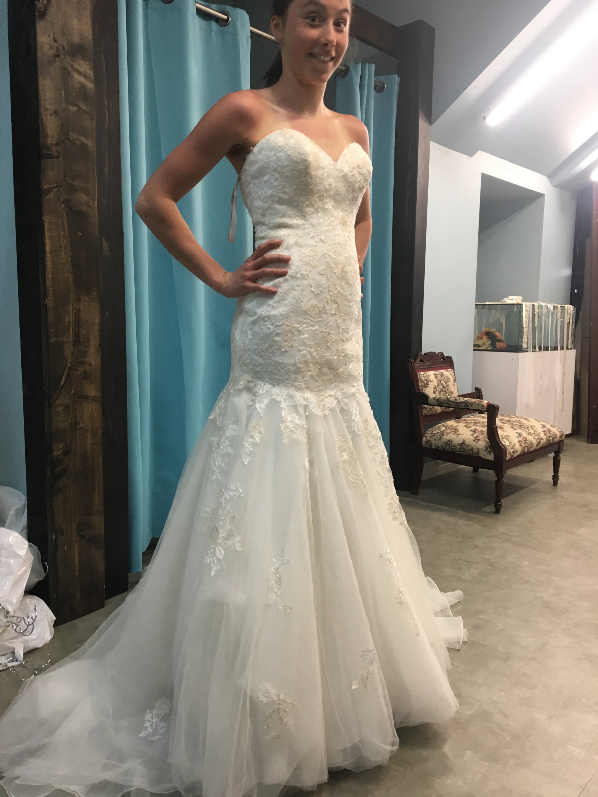 ivory light gold wedding dress La Perle Size 14 LP2431 Charisma Ivory/Light Nude Gown