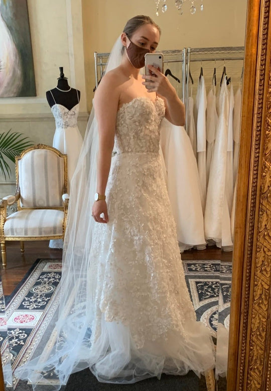 Anais Anette Strapless Sweetheart gown with Sparkly 3D Flowers