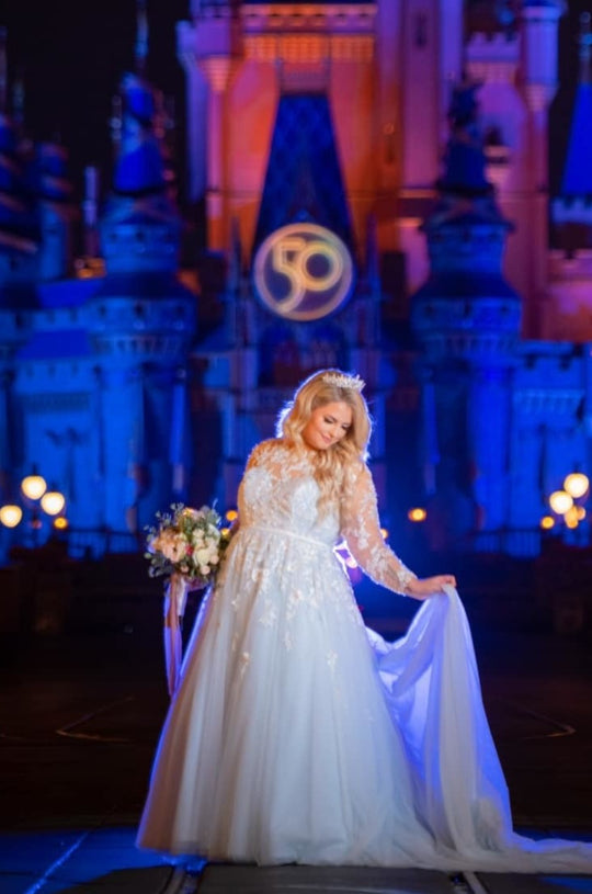 Anomalie Custom Floral Illusion Lace Long Sleeved Ball Gown