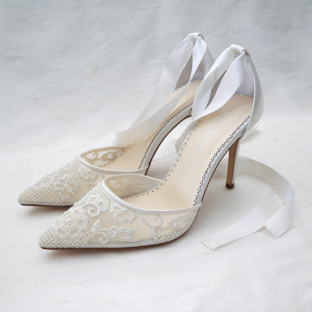 【新品同様】Bella Belle PENELOPE ウェディングシューズ Lace Ivory Wedding Shoes with Pearls, Penelope Ivory