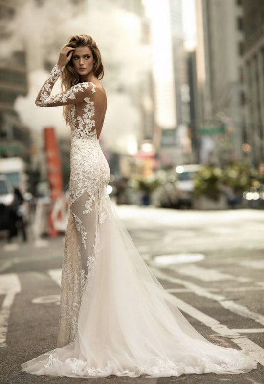 Berta  Illusion Long Sleeve Mermaid Gown 17-144