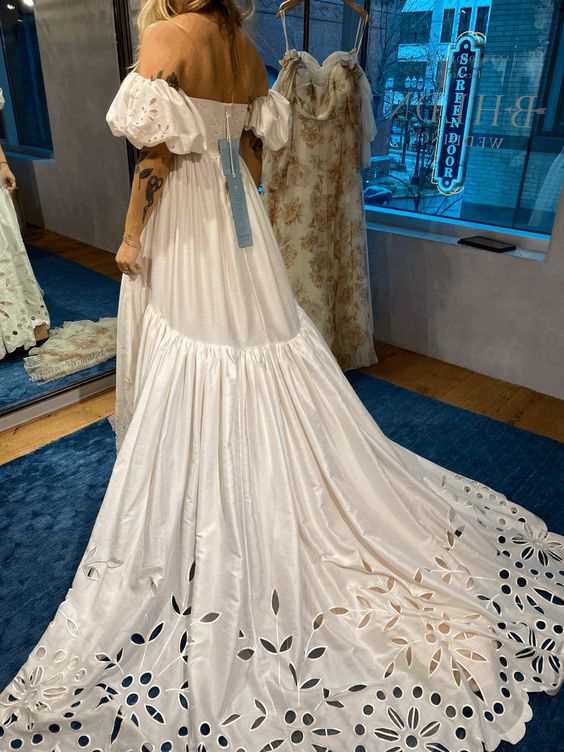 bhldn off the shoulder wedding dress Nox Anabel -JE1007 Fitted Off-Shoulder Slit Gown 14 / White
