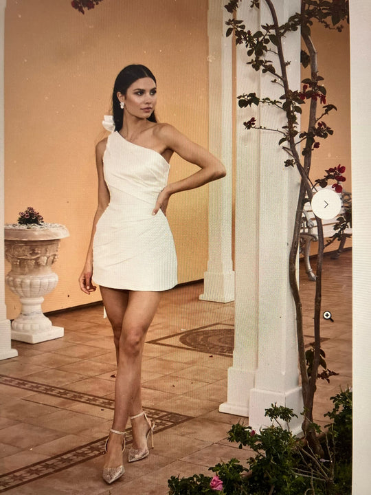 Camille La Vie  Love Sexy Short One Shoulder Stain Pleated Wedding Dress Mini Ch