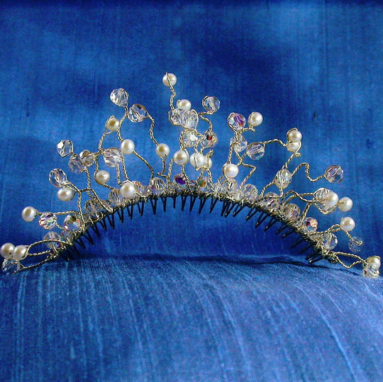 Damselfly Studio Bridals Crystal, pearl, silver bridal tiara comb