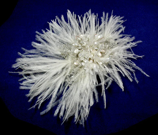Damselfly Studio Bridals Ostrich feather, moonstone. freshwater pearl, sterling silver