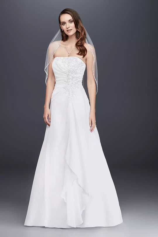David's Bridal Chiffon A-line Wedding Dress with Side Draping, STYLE # V9409