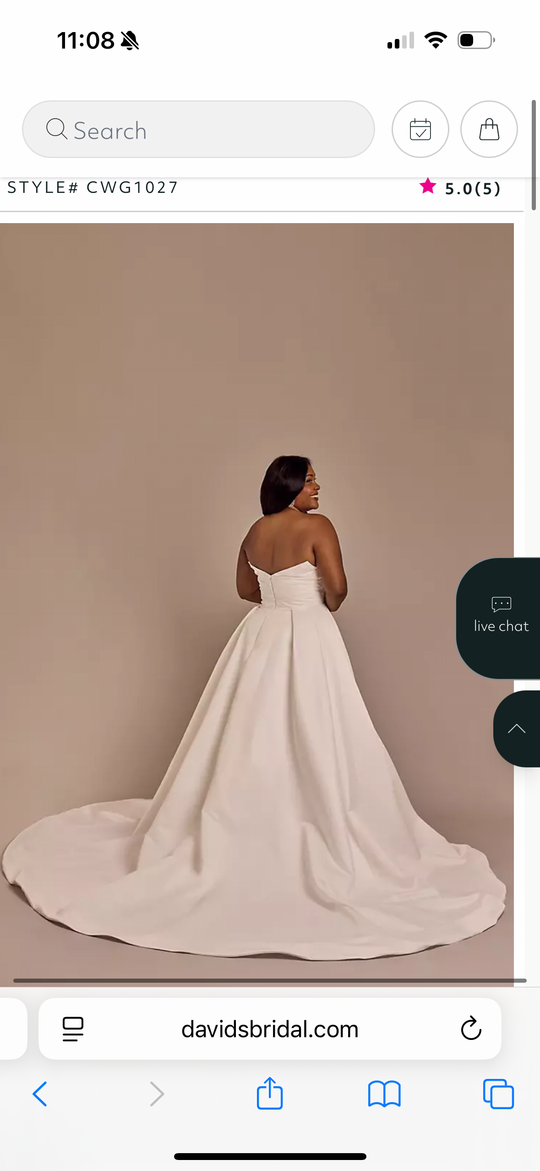 David's Bridal Draped Satin Sculpted Neckline Ball Gown STYLE# CWG1027