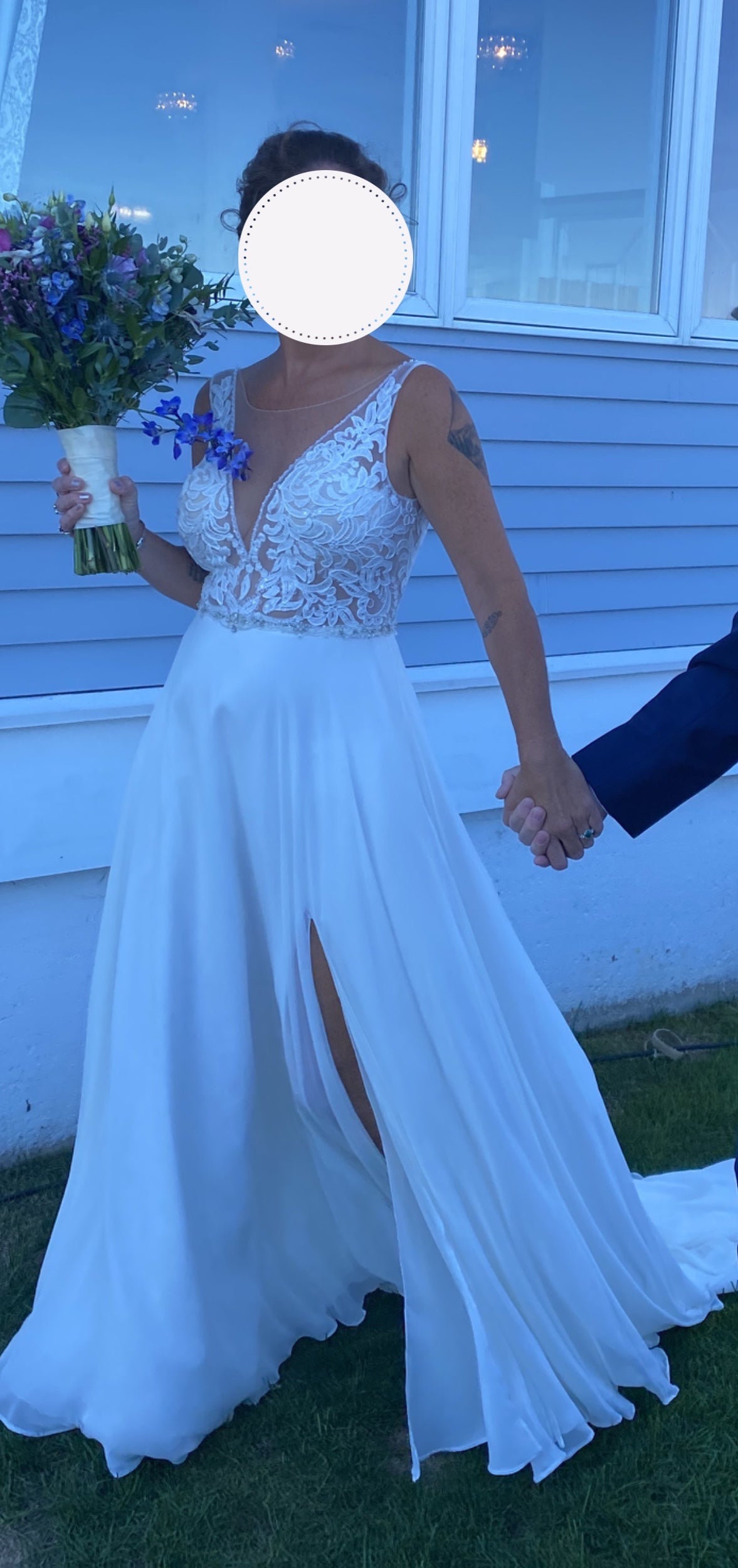 David's Bridal Galina Signature Applique Illusion Chiffon Wedding