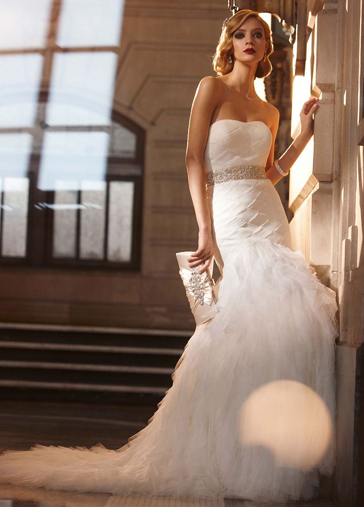 David's Bridal Galina Signature Gown with Basket Woven Bodice and