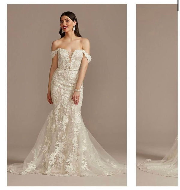 david's bridal off the shoulder lace dress Lace Cold Shoulder Dress Long Sleeve Off-the-Shoulder Long Sleeve Lace Draped Gown David's Bridal