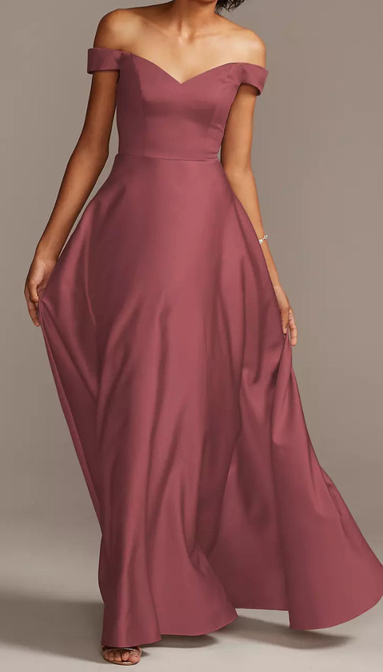 David's Bridal STYLE# F20134 Off-Shoulder Satin A-Line Dress