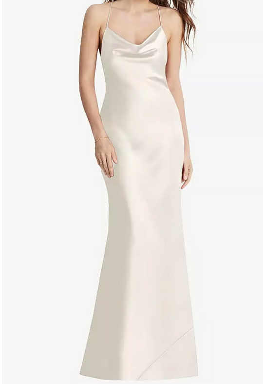 Dessy LB002, Fabric: Lux Charmeuse, Color: Ivory, Size: L