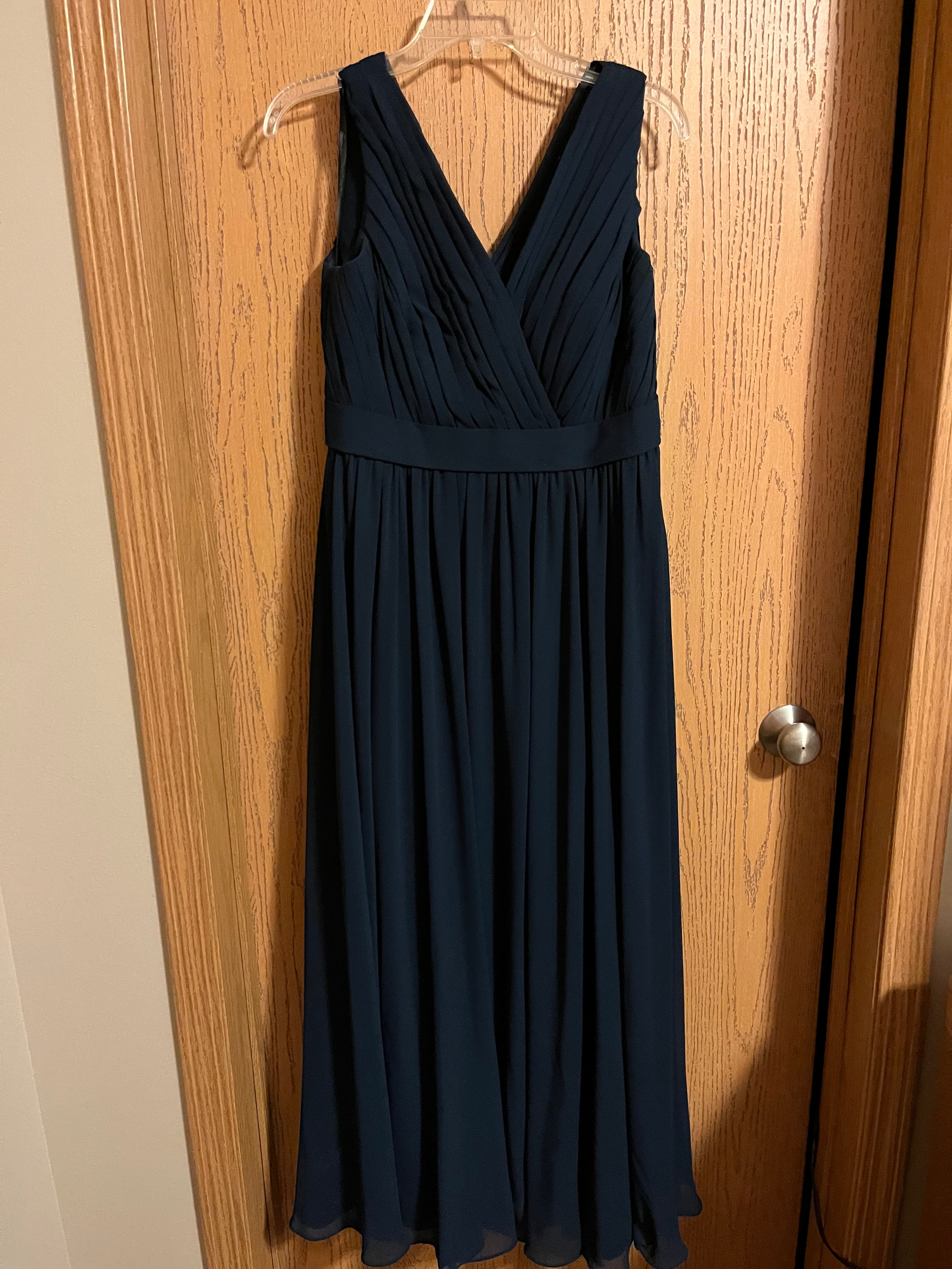 D'Zage Navy V-neck Chiffon Bridesmaid Dress