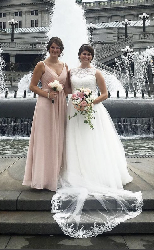 Ellis Bridal Illusion Lace Keyhole Ball Gown 18027