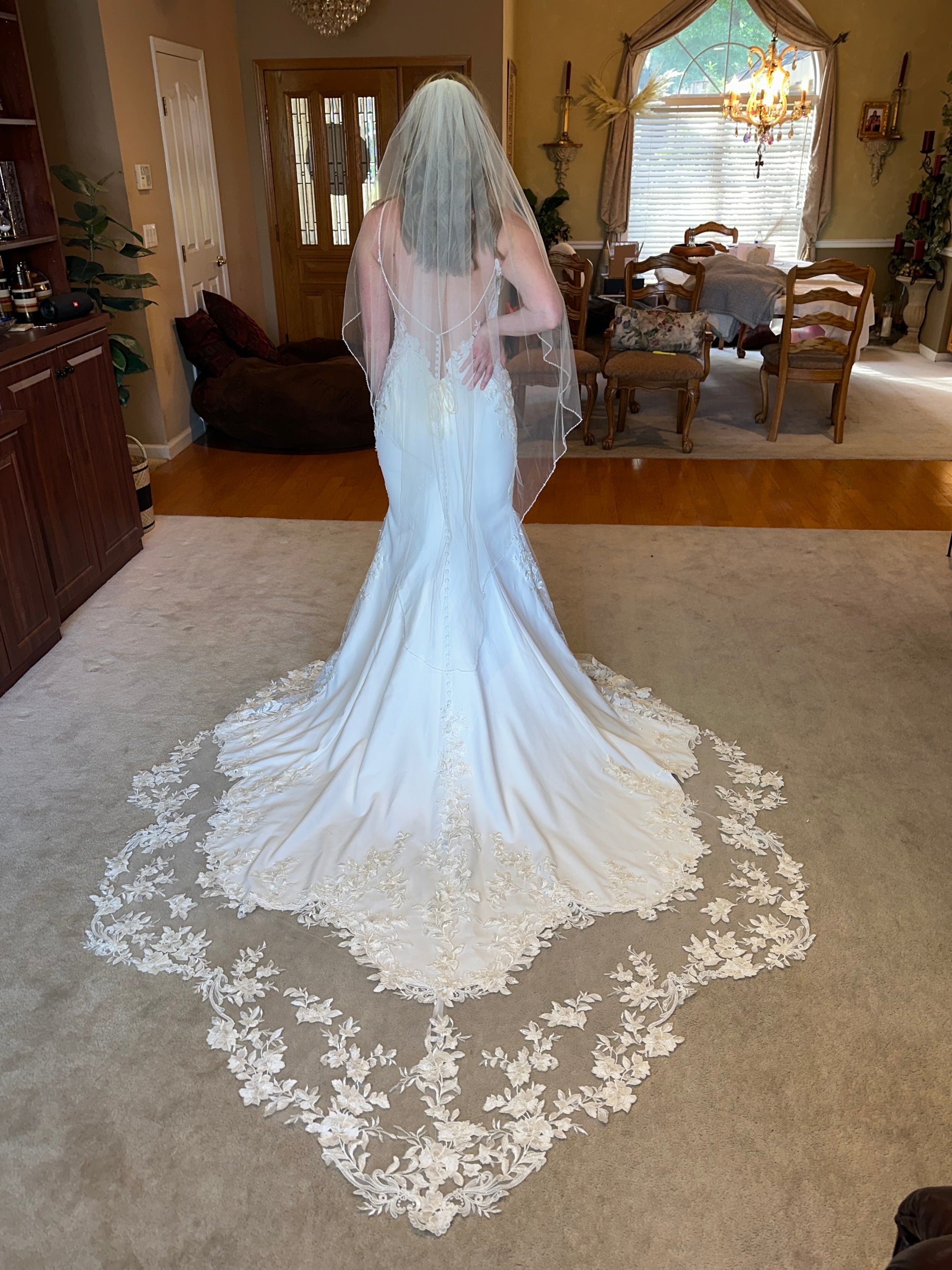 Enzoani Nigella Blue by Enzoani Wedding Dress with Beaded Veil – Nearly Newlywed