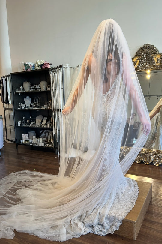 Galia Lahav Ivory Cathedral Raw Edge Veil--3.5 Meters Long