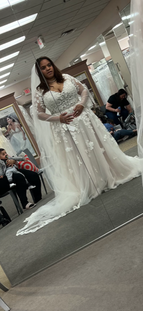 Galina Illusion Sleeve Plunging Ball Gown 9SWG820 Nearly Newlywed