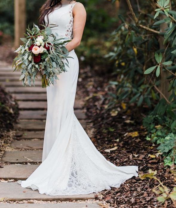 Beaded illusion and crepe sheath wedding dress sales