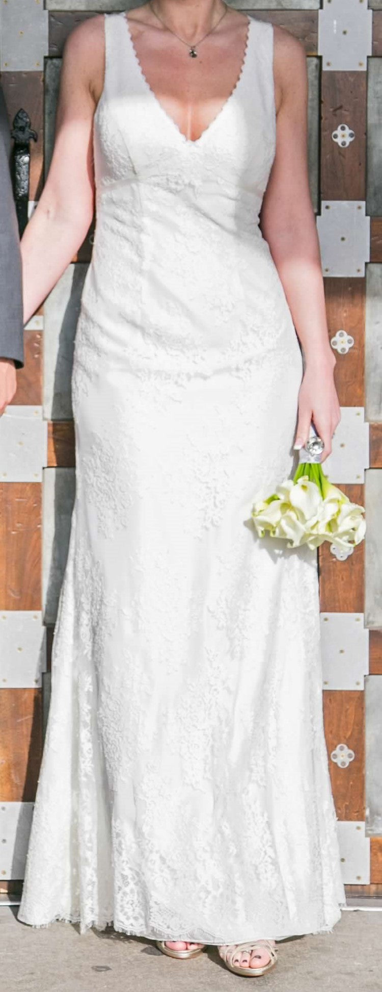 Galina Flower Lace V Neck Sheath with Empire Waist KP3783