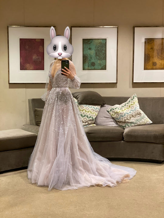 Hayley Paige Lumi 6700 Embellished Long Sleeve Tulle Ballgown