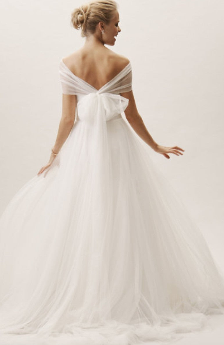 bhldn off the shoulder wedding dress Nox Anabel -JE1007 Fitted Off-Shoulder Slit Gown 14 / White
