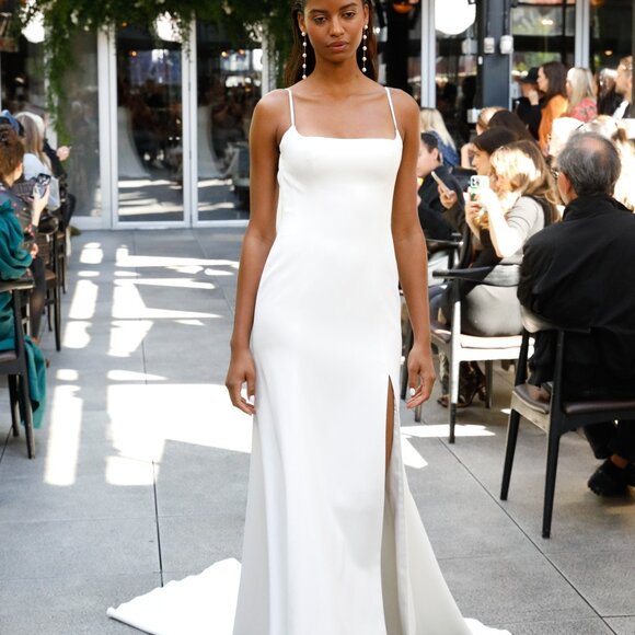 jenny yoo white dress Jenny Yoo Emery with Slit – Nearly Newlywed