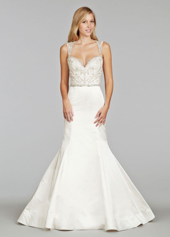deep plunge lace dress Lace Corset Plunge Dress with Sweep Train and Side Slit missy / 6 / ivory main image 1
