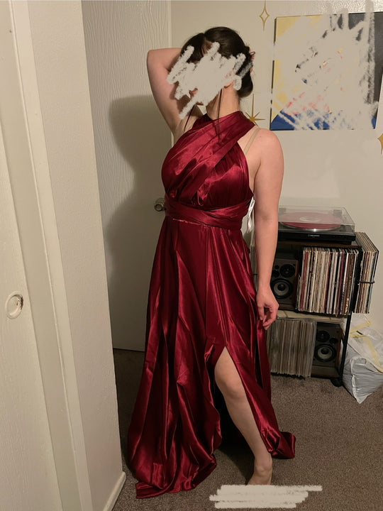 JJ's House A-Line One Shoulder V-Neck Halter Floor-Length Bridesmaid/279266