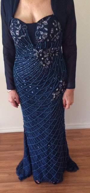 Jovani 89821A Navy Mother's Dress with Bolero
