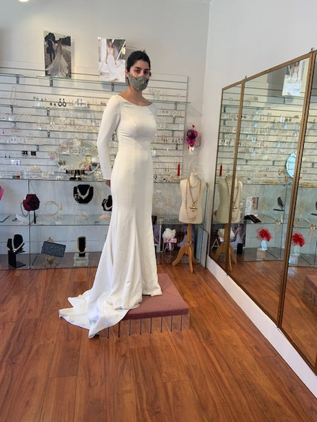 knee length dresses for ladies Illusion Sleeved Beaded Lace A-Line Wedding Dress main image 0