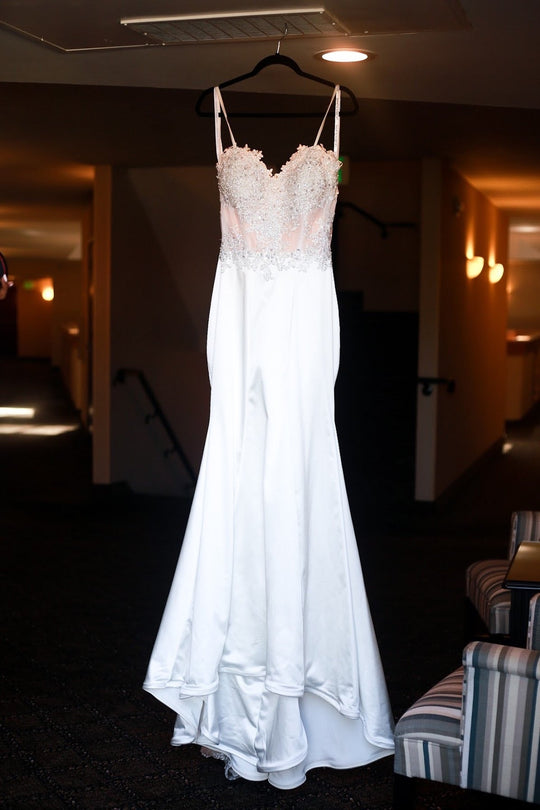 Lauren Elaine Sparkling Lace Bustier Satin Trumpet Wedding Dress