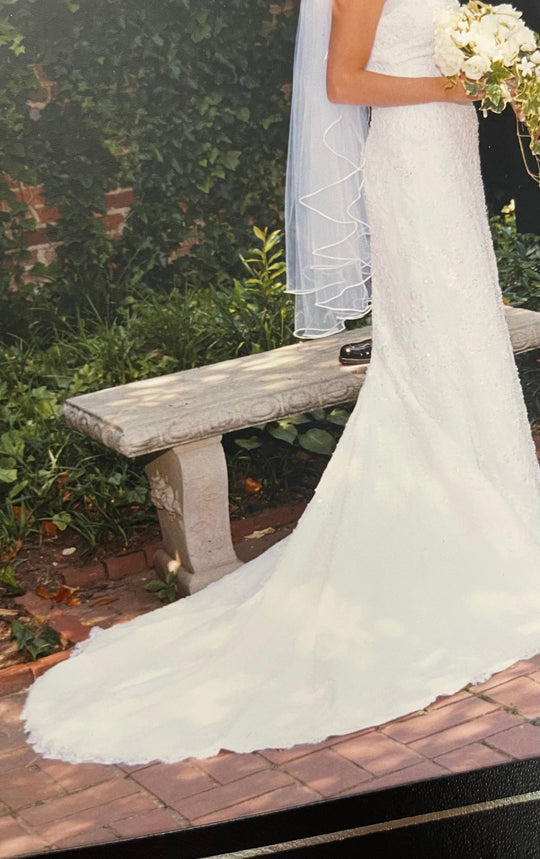 Lee Grebenau Beautiful Beaded Strapless Sweetheart Fit and Flare Wedding Dres