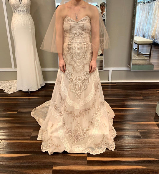 Lotus Threads Unique Rose Gold Printed Strapless Sweetheart A-Line