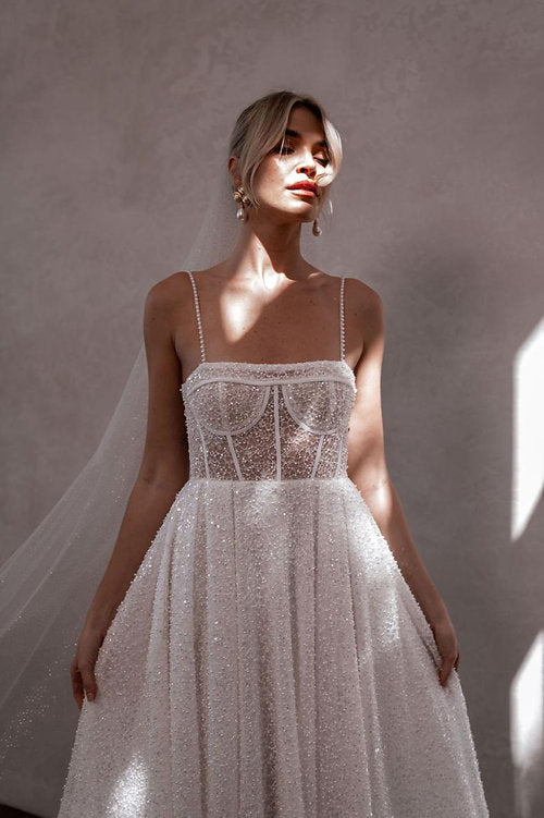 short lace wedding dress with cap sleeves Ivory Wedding Dress,Boho Wedding Dress,Lace Bridal Dress,Cap Sleeves Bridal Dress,WD00138, US2 / Ivory main image 0